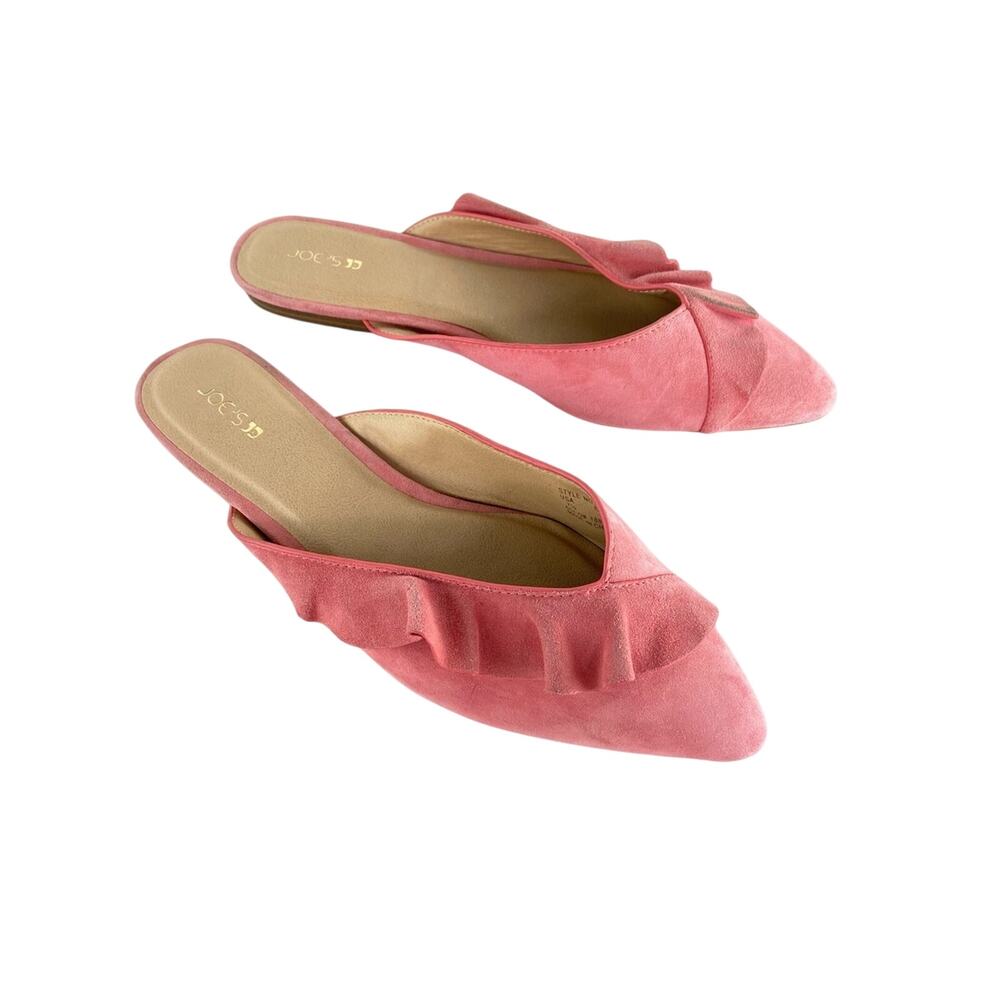 Joe's Pink Suede Ruffle Mules Slip On Backless Flats Pointed Toe 7.5 $140